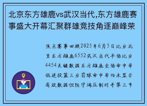 北京东方雄鹿vs武汉当代,东方雄鹿赛事盛大开幕汇聚群雄竞技角逐巅峰荣耀展现无畏精神